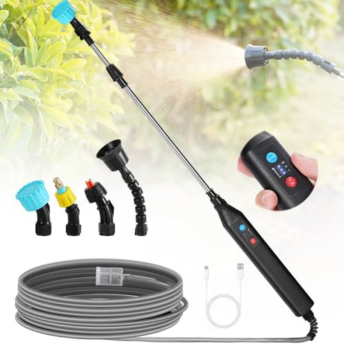 DOUBFIVSY Pulverizador Eléctrico para Plantas, Pulverizador Jardín con 4 Boquillas y 3M Mangueras, Indicador de Nivel de Batería, 3 Velocidad Ajustable, Pulverizadores a Presión a Batería Recargable