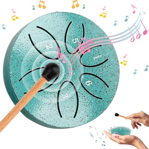 Pan Tongue Drum, 6 Töne Pan Drum Percussion, Handpan Instrument Stahlzungentrommel, Töne Steel Tongue Drum, 6 Töne Zungentrommel, Regentrommel, für Meditation Yoga Klangheilung (Grün)