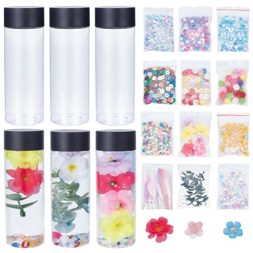 OLYCRAFT 6 kit Bouteilles Sensorielles 400 ml Bouteilles Sensorielles en Plastique Vides avec Couvercles Accessoires Bouteilles D'Eau Rondes en Plastique pour L'Artisanat de Bricolage