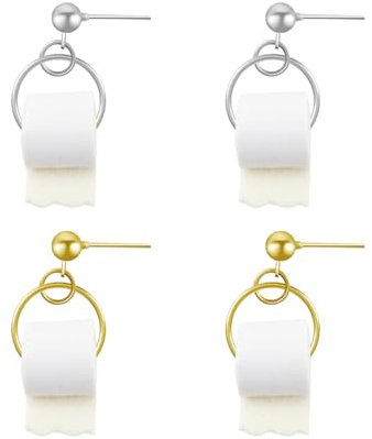 SLEEKEE 2 Paar Toilettenpapier-Ohrringe, Neuartige Und Interessante Ohrringe, Damen-Anhänger-Ohrringe, Personalisierte Mode-Ohrringe, Kreative Modische Ohrringe