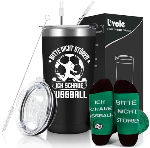 Livole Fußball Geschenke für Papa, Männer, Jungs, Ihn - Bitte nicht stören, ich schaue Fußball - Fussball Geschenke Vatertag, Fussball Socken Lustig, Fußballliebhaber, 600ml Edelstahl Weinbecher