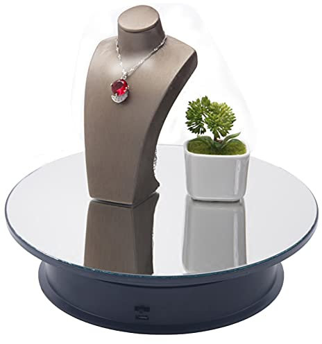 TkkMivcOC Rotating Display Stand, 360 Degree Glass Rotating Turntable, USB Revolving Base, Large Countertop 8.07 inch, Max. 5kg, for Displaying Jewellery Watches Digital, Black