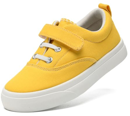 maxvinci Girls Boys Trainers Kids Canvas Shoes Easy Fasten Toddler Lightweight Plimsolls Breathable Pumps Non-Slip Casual Shoes with Hook and Loop(Yellow 220)