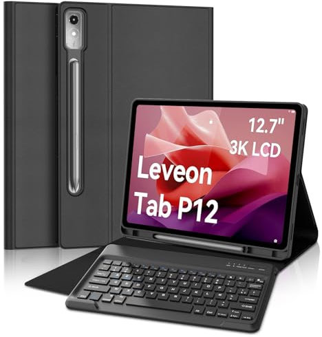 FOGARI Clavier pour Lenovo Tab P12 12.7'' 2023, Clavier Magnétique Bluetooth sans Fil AZERTY Français Étui avec Porte-Crayon pour Lenovo Tab P12 2023 12.7 Pouce, Noir
