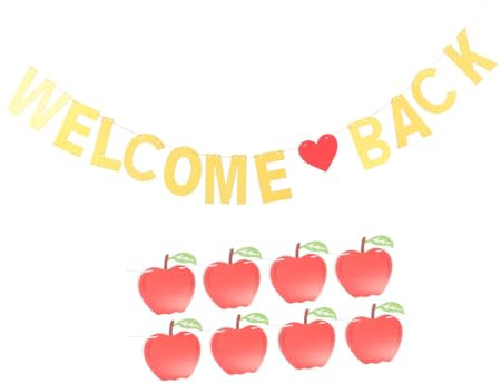 Cabilock Schule Deko 2st Back-to-school-banner Pinnwand Lichterketten Im Freien Essen Schild Wanddekoration Party Dekoration Willkommensbanner Schuldekor Klassenzimmer-banner Für Partys Papier Golden