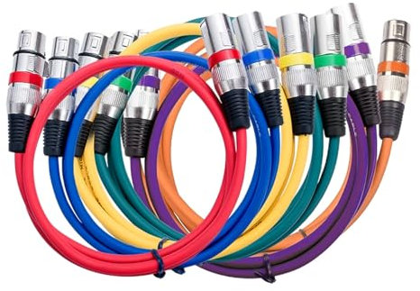 Laroal 6 Packs Mic Cable Cord XLR Cable Microphone Cable Male to Female Balanced XLR Microphone Wire DMX Patch Cord(1m Purple/Red/Blue/Orange/Yellow/Green)
