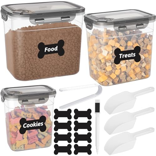 ZooZoo 3PCS Dog Food Container Set mit luftdichten Deckeln, BPA-frei Futterbox Hund für Trockenfutter, Stapelbar in Größen Groß Mittel Klein, Inklusive Schaufeln, Etiketten, Zange und Marker