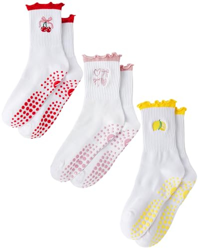 Yawlsow Reformer Pilates Socken Rutschfeste Damen Yoga Stoppersocken | Ballett Tanz Gymnastik Krankenhaus Schwangerschaft Noppen Geschenk Atmungsaktiv Baumwolle EU 35-42