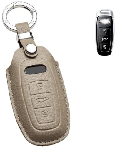 Axtrulix Key Fob Cover for Audi, Premium Soft Leather Key Case Shell with Key Ring for Audi A3 A6 A7 A8 E-Tron S3 S6 RS6 S7 RS7 Q7 SQ7 Q8 SQ8 (GERY)
