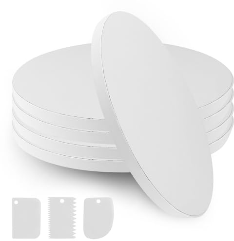 5 Stück Cake Board, runde Kuchenplatte, 25 cm x 12 mm dick, weiße Kuchensohle, runder Tortenständer, wiederverwendbar, Kuchenplatte für den Transport von Kuchen und Desserts von 8-10 Zoll.