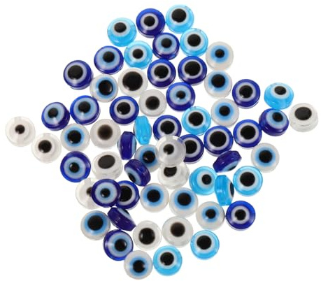 ULTECHNOVO 60PCS Handmade Turkish Evil Eye Beads Flat Round Charms for Jewelry Making DIY Bracelets Necklaces Earrings Craft Spacer Beads for Accessory Design