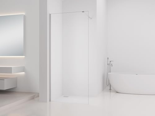 Walk-In Duschwand 90 x 200 cm - 8 mm ESG Sicherheitsglas, Silber Matt, Reversibel, Aluminiumrahmen, Stabilisationsbügel 70–100 cm, Einfache Montage, Moderne Duschabtrennung für Walk-In Dusche