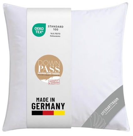 Spessarttraum Daunenkissen 80x80 cm | 3-Kammer Kopfkissen | Füllung (Außen) 60% Daunen & 40% Federn | 160g | Allergiker geeignet (Nomite) | Oeko-TEX | Made in Germany