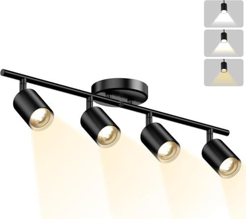 Lightbiz 4 Way LED Ceiling Spotlight, 3 Color Adjustable Kitchen Lights Ceiling Including 4 x GU10 Bulbs, Spot Lights Ceiling with Rotatable Heads, Modern Fixture for Kitchen Living Room Hallway