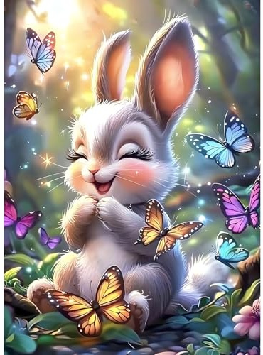 XWDYBDP DIY Diamond Painting Cute Rabbit, 5D Luxury Diamond Painting for Adults Beginners Butterfly Diamond Embroidery DIY Full Drill Forest Flowers Diamonds Art Home Wall Decoration 30x40 cm