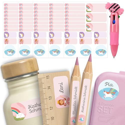 mycustomy Namensaufkleber Kinder Schule, 200 FSC-Etiketten 0+ mit Stift