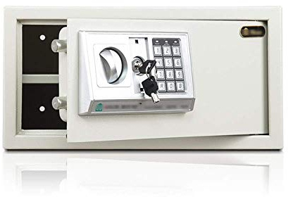 und langlebiger Feuerwasser-Digital-Elektronik-Safe für Zuhause, Büro, kleine weiße Wand, Bodenverankerung, Design-Schranktresore für Bargeld, Schmuck mit Notfallschlüsseln 2