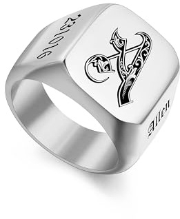 MMXX Personalisierte Siegelring für Damen Herren Edelstahl Ring mit Initialen Graviertem Namen Datum Personalisiertes Geschenk für Vater Ehemann Freund Im Set mit Größenverstellern