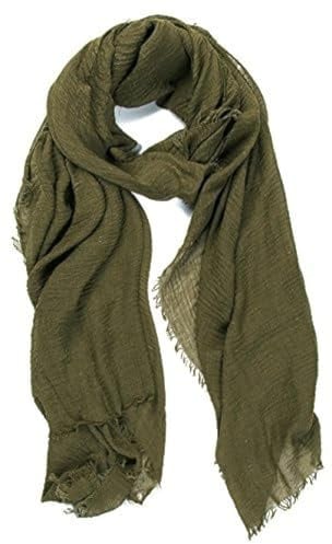 World of Shawls Chic Ladies Cotton Blend Crinkle Distressed Effect Scarf with Fringed Edges