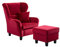 lifestyle4living - Moderner Ohrensessel mit Hocker – Große Auswahl an Stoffen und Farben - Gemütlicher Designer-Sessel im eleganten Landhaus-Stil, Samtrot