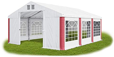 Das Company Partyzelt 3x6m wasserdicht weiß-rot Zelt 560g/m² PVC Plane Hochwertigeszelt Gartenzelt Summer SD