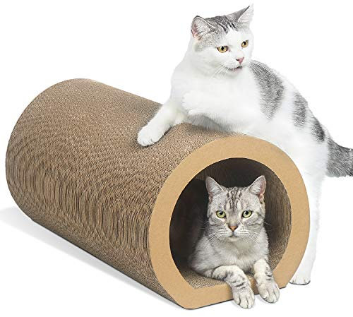Aibuddy Rascador para gatos, túnel para rascar gatos, cama con hierba gatera, cartón duradero y construcción (50 x 33 x 30,5 cm)