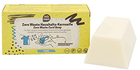 hello simple - Zero Waste Kernseife - vegan - zum Waschen und Putzen - biologisch abbaubar - palmölfrei - 100g (1 Stück)