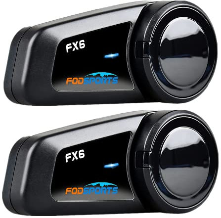 Fodsports FX6 Intercom Moto, 6 Voies Intercom Moto pour 6 Casques avec Radio FM, Main Libre, 1000 m Oreillette Bluetooth Casque pour Motocyclette/ATV