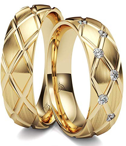 Kolibri Rings GOLD- Eheringe Paarpreis Gold 333 Massiv mit 6 Diamanten Trauringe Verlobungsringe Partnerringe 100% Made in Germany- Inkl. Gratis Etui + Gravur + Zertifikat (Längsmatt)