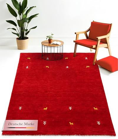 carpetfine Wollteppich Gabbeh Uni Rot 300x400 cm | Moderner Teppich für Wohn- und Schlafzimmer
