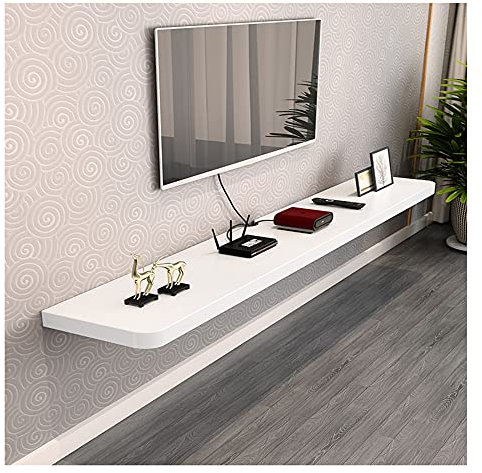 GEREP TV-Lowboard TV Schrank TV Board Hängend Holz Offene Fächer Schwebende Lowboard für Heim und Büro/Weiß / 80×23×3.2cm