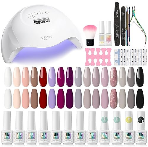 RSTYLE Kit Semipermanente Unghie,16 Colori smalti semipermanenti per unghie168W UV/LED Fornetto Unghie Semipermanente Professionale Soak Off Smaltocon Strumenti per Manicure Nudo rosso