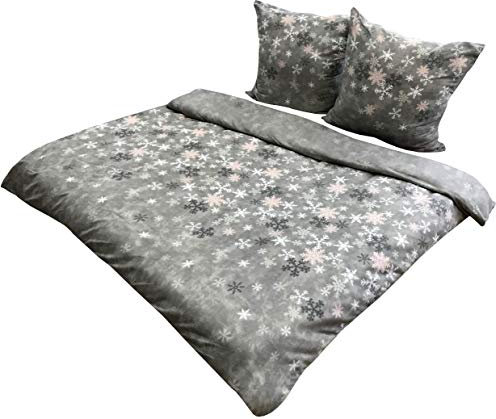 Leonado Vicenti Fleece Bettwäsche 240x220 cm 2X 80x80 cm 3teilig Schnee EIS Kristalle Warme Garnitur Winter Set Bezug Kissen mit Reißverschluss