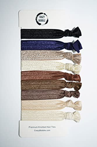 Crazy Bobble® Premium Crease-Free Knotted Ribbon Hair Ties. Hair Bands Bestsellers (Pack of 9) (Black, Navy, Brown Metallic, Blonde Metallic, Light Brown, Brown, Dark Brown, Blonde, Dark Blonde)