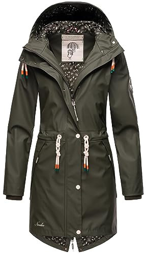 Navahoo Damen Übergangsjacke Regenmantel wasserdicht lang mit Kapuze Tropical Stormoo Oliv Gr. XS