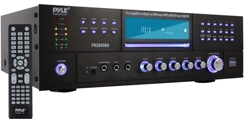 Pyle 4 Channel Bluetooth Amplifier with Front Loading DVD/CD Player - 3000 Watt Stereo Receiver with FM Radio, Dual Microphone w/Echo for Karaoke, USB-A in, LED, Rack Mount - PD3000BA.5
