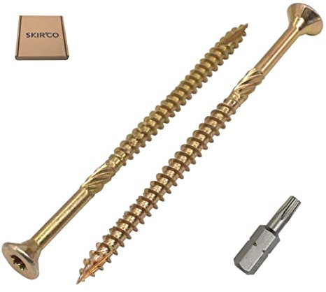 SKIR'CO (20 Stück) Universal Verzinkter Stahl 5,0 x 100 mm Gelb Holzschrauben Senkkopf Torx Kopf Typ 17 Spanplattenschrauben (20, 5,0 x 100 mm)
