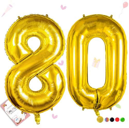 Smlpuame 102cm Folienballon Zahlen Luftballon 0-9 Geburtstag Golden Große 80 Ballons für Geburtstagsfeier Feierdekorationen, Heliumfolien Zahlenballons für Hochzeitstag