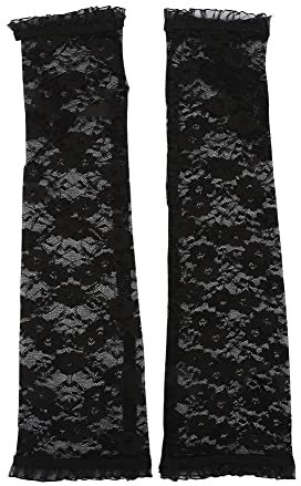 Ekakashop 1 Paar Damen Spitzen Armstulpen Sommer Sonnenschutz Arm Sleeve Kompressions Ärmel Netz Handschuhe Lange Fahrradhandschuhe für Radfahren,Fahren,Outdoor,Golf,Volleyball Zubehör,Schwarz