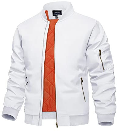 KEFITEVD Giacca da uomo con cerniera intera, casual, antivento, impermeabile, cappotti imbottiti, bianco, XL