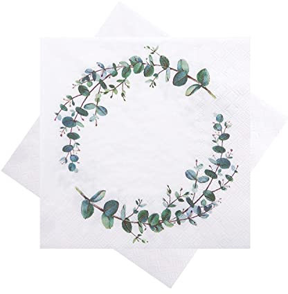 ZauberDeko Cocktailservietten 25x25cm Blätterkranz Salbei Eukalyptus Hochzeit Geburtstag 20Stück