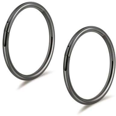 Schwarze Nasenringe mit Scharnier, 20 g, 18 g, 16 g, 6 mm, 8 mm, 10 mm, 12 mm, 14 mm, 16 mm, Septumring, Clicker, Knorpel, Helix, Creolen