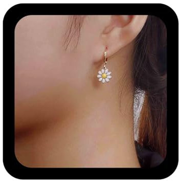 Inilbran Boho Sonnenblume Reif Ohrringe - Gold Gänseblümchen Blume Vintage Tropfen Ohrringe - Winzige Sonnenblume Baumeln Schmuck für Frauen und Teenager-Mädchen