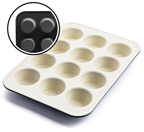 GreenLife Bakeware Healthy Ceramic Nonstick, 12 Cup Muffin and Cupcake Baking Pan, PFAS-Free, Black, CC008012-001