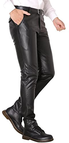BIISDOST Pantaloni in pelle slim fit, per uomo, piccoli, elasticizzati, alla moda, locomotiva, in pelle, classici, in finta pelle, da motociclista, da uomo, colore nero, sexy, sottile, tinta unita,
