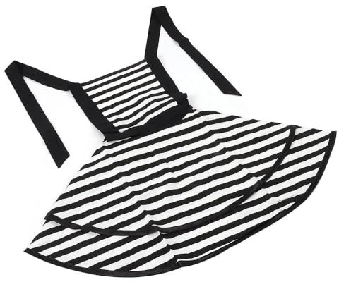 hobbyme Schöne handgefertigte Retro-Schürzen aus Baumwolle für Frauen und Mädchen, Kuchenküche, Kochschürze als Muttergeschenk, schwarz-weiße Streifen, doppellagiges Design, Schwarz, 14*11*6cm