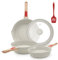 AIKENBBKK Juego de Sartenes Antiadherentes de 5 Piezas, sartén 20/24/28 cm con mango extraíble Sartenes para freír con tapa, aptas para todas las placas, aptas para horno y lavavajillas (Blanco)