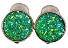 Grüne druzy Ohrclips Edelstahl 12 mm mit bequemen Polstern