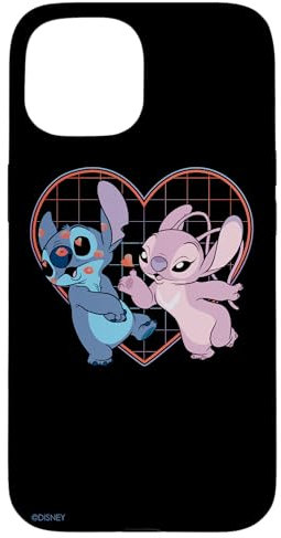 Carcasa para iPhone 15 Disney Lilo y Stitch Angel se besan en forma de corazón