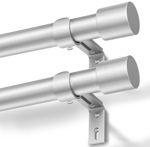 Silber Gardinenstange Vorhangstange Ausziehbar Curtain Rod Gardinenstangen für Fenster Outdoor (Silber, 76 to 305 cm, A2, 2Pcs)